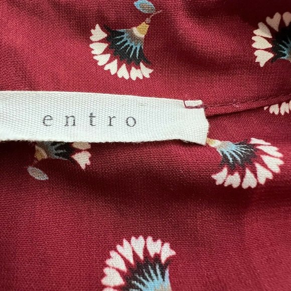 Entro Red Popover Boho Blouse Top Size Small S Fan Henley - Picture 5 of 6